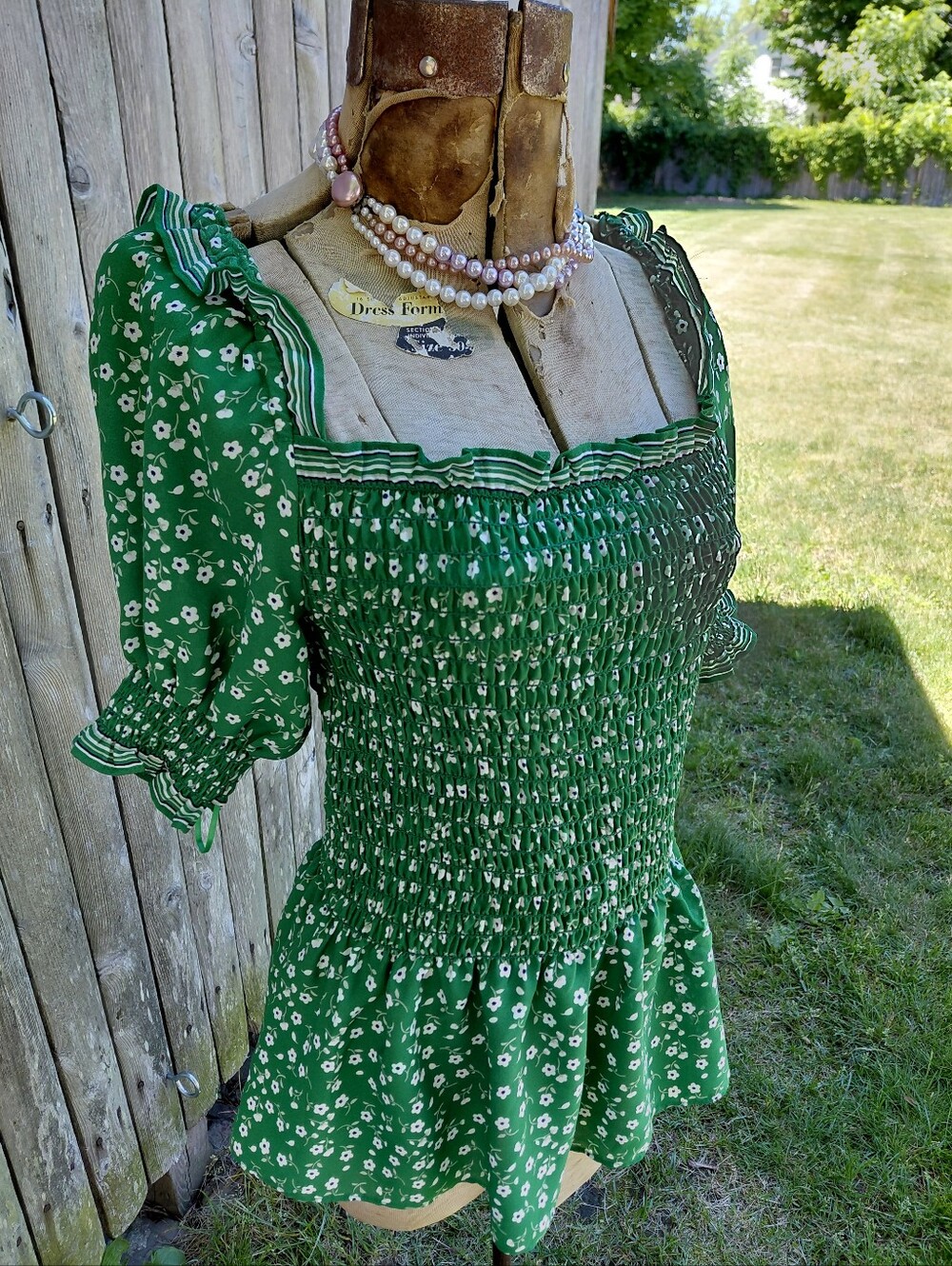 Max Studio ruffled off shoulder tiny print green cottagecore blouse Womens S